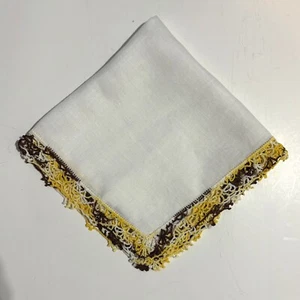 Linen Crochet Lace Bridesmaid Handkerchief Cottage Core Granny Vintage - Picture 1 of 3