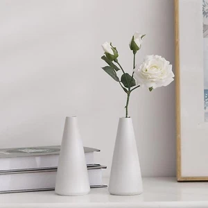 2-Piece White Matte Ceramic vase Set, Farmhouse Decoration, Decorative vase, ... - Picture 1 of 7
