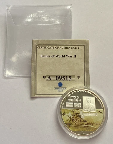 Battles of World War II Coin Attack On Pearl Harbor American Mint Proof Colored Cover