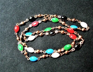 EUC Vintage 24" Red Black Green White Gold Tone Enamel Ovals Link Necklace - Picture 1 of 3