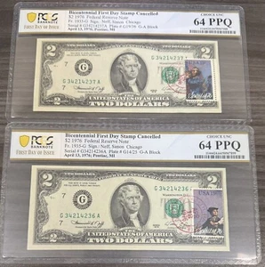 1976 $2 Two Dollar Bill - Stamped 4/13/1976 PCGS 64 PPQ FDOI 2 Consecutive SN V3 - Picture 1 of 1