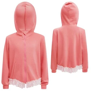 Kids Girls Hoodie Lace Trim Sweatshirt With Pockets Outerwear Travel Coat Ball - Picture 1 of 52