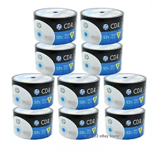 Paquete de 500 medios de disco grabables CDR CD-R 52X en blanco con logotipo HP de 80 min al por mayor - Imagen 1 de 2