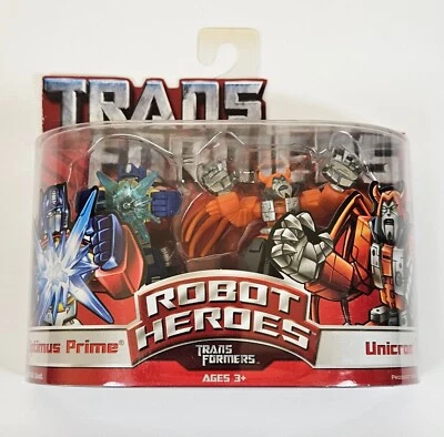 TRANSFORMERS OPTIMUS PRIME & UNICRON ACTION FIGURE SET ROBOT HEROES MOSC 2006 - Image 1 of 4