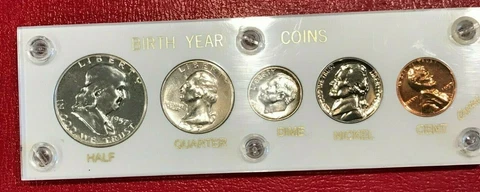 1957 P PROOF SET BIRTH YEAR COIN SET W/3 SILVER COINS IN A WHITE CAPITAL HOLDER Cover