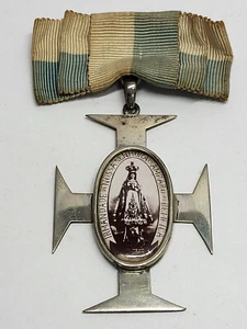 RARO Antiguo Portugués Nuestra Señora del Amparo Medalla Esmalte Cruz de Plata de Cristo - Imagen 1 de 10