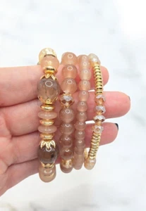 Hand Crafted Brown Crystal Agate Stretch Bracelet ~ NWT - Picture 1 of 3