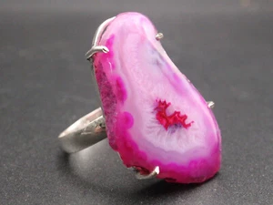 GOLDJUNGE69 GW GEODE PINK (beh)  FREIFORM RING SILBER-RING (19,6) #UNIKAT - Bild 1 von 3