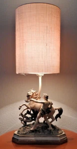 Amazing 24" Vintage 1959 Table Lamp French Marly Horse Roman Shade - Picture 1 of 5