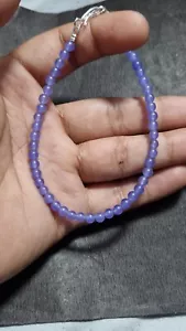 Blue Tanzanite Gemstone Round Beads 925 Sterling Silver 7" Strand Bracelets - Picture 1 of 8