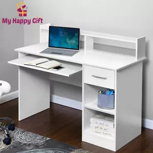 Artiss Computer Desk Shelf Drawer Cabinet Home Office Study Table White 100CM - Picture 1 of 8