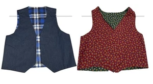 Gilet vintage donna M-L plaid denim floreale top cottage reversibile x2 fatto a mano - Foto 1 di 11