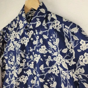 Camicia Rosso Milano Modern Fit Bottoni Uomo L Navy Floreale Geo Manica Lunga - Foto 1 di 10