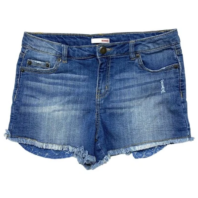 BONGO Peekaboo 口袋牛仔镂空短裤 尺寸 7 原始下摆 蓝色 蕾丝 波西米亚 中腰 — 第 1/4 张图片