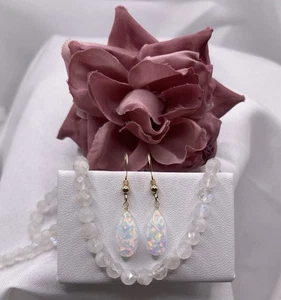 Simulated Opal Earrings Dangle Briolette Multi Color Rainbow Of Colors - GLASS - Picture 1 of 7