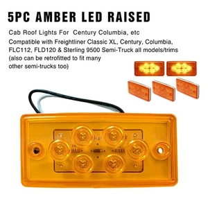 LED Amber Raised Cab Roof Lights For Freightliner XL Century Columbia, etc 5pc - Picture 1 of 14
