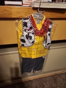 Toy Story Woody Costume Size 4, Shirt, Pants, Vest, Scarf Badge Disney Store NWT - Picture 1 of 5