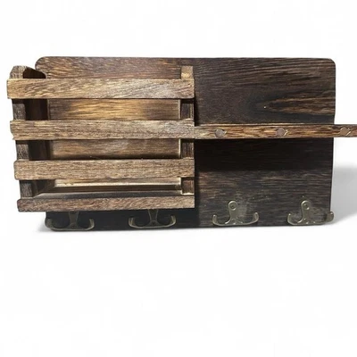 Brown Wooden Mail and Key Holder for Wall Decor - Image 1 of 3