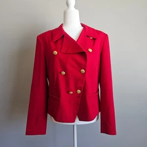 Vintage KGR Wollblazer Rot Größe 10 Goldknöpfe Zweireiher Militär - Bild 1 von 14