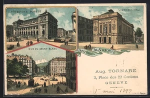 AK Geneve, Rue du Mont-Blanc, Hotel des Postes, Victoria-Hall um 1900 1899 - Bild 1 von 2