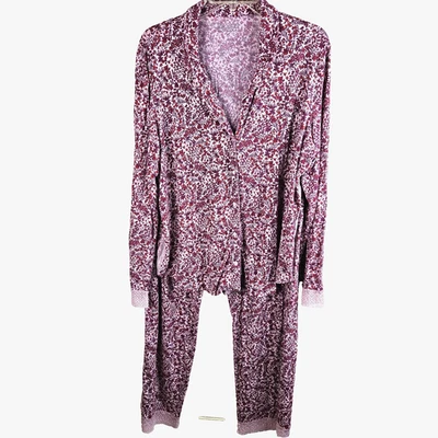 Victoria Secret Conjunto de 2 Pijama Mujer XL Rosa Floral Modal Tejido Encaje Manga Larga Foto 1 de 4