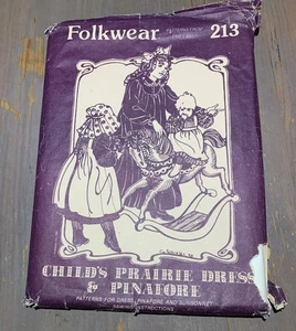Vintage Folkwear Childs Prairie Dress Pinafore Bonnet Sewing Pattern Uncut #213 - Picture 1 of 6