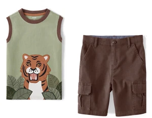 Gymboree Boys 8 Safari Leopard Tee Brown Cargo Shorts Set NWT 2023 Tiger - Picture 1 of 5