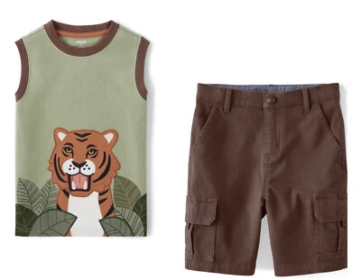 Gymboree Niños 8 Safari Leopardo Camiseta Marrón Carga Pantalones Cortos Conjunto Nuevo con Etiquetas 2023 Tigre Foto 1 de 4