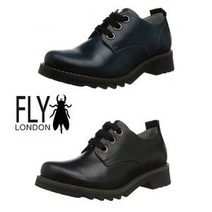 Womens Fly London Ruda538 Lace Up Full Leather Brogues Oxfords Black, Blue UK3 - Picture 1 of 11
