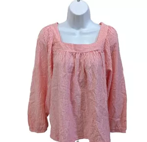NWT Terra & Sky Square Neck Blouse Womens 1X Long Sleeve Seersucker Orange - Picture 1 of 10