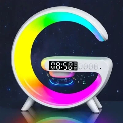 Multifunction Wireless Charger Pad Stand Speaker Alarm Clock TF RGB Night Light - Image 1 of 4
