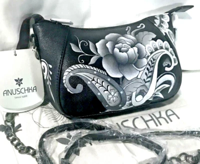 ANUSCHKA NWT🖤Chain Detailed Crossbody/Clutch-Peonies & Paisley 7472-PNP-BLK - Image 1 of 4