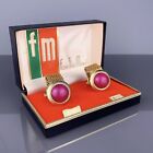 Pink Cabochon Gold Plated Cufflinks Chain Wrap Mid Century Foster Vintage NOS