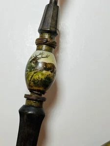 Vintage German Smoking Pipe with Ceramic Bowl /Wood Stem Deer. Lid Unattached - Picture 1 of 17
