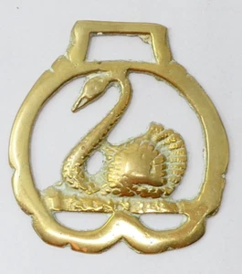 Horse Brass Swan Design Cast Brass Mid Century British Equestrian Harness - Picture 1 of 2
