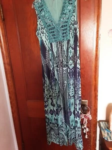 Apt. 9 Women's Long Maxi Dress Size Small Sleeveless Turquoise and Blue Print - Picture 1 of 7