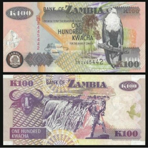 Zambia Banknote 100 Kwacha 2006 (UNC) 全新 赞比亚 100克瓦查 2006年  - Image 1 of 1