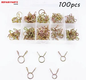 100Pcs fuel Hose Clamp lawnmower boats Motorcycles, ATVs Clips Box 6/7/8/9/10Mm - Picture 1 of 4