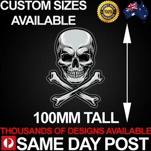 B&W SKULL AND CROSSBONES 100mm Tall Vinyl Car 4WD 4x4 Truck Sticker Decal Cheap - Picture 1 of 1