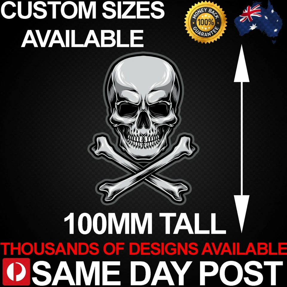 Calcomanía adhesiva barata de vinilo para auto 4x4 4x4 de 100 mm de alto calavera y huesos cruzados en blanco y negro Foto 1 de 1
