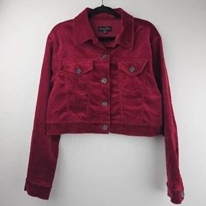 CORDUROY CROPPED Jacket Womens L Red Cotton Fall Button Up Western LOVE TREE - Picture 1 of 11