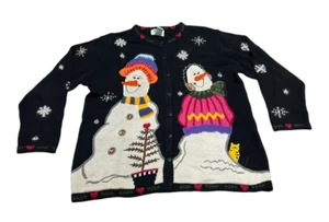 Quacker Factory Sweater Womens L Snowman Embroidered Cardigan Holiday Christmas - Picture 1 of 12