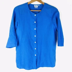 Hot Cotton XS Blue Linen Blend Button Front Lagenlook Shirt Blouse 3/4 Sleeve - Picture 1 of 5