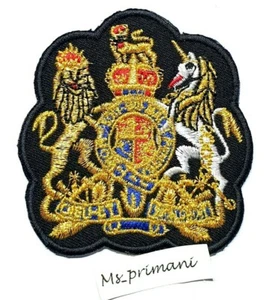 Embroidered Royal Coat of Arms Patch Iron/Sew On Badge UK British Gold Crown - Foto 1 di 2