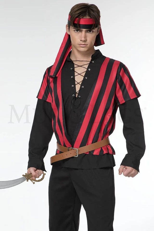Mad Pirate 4 Pc Black Collared Black Red Halloween Cosplay Men's Costume Size XL - Image 1 of 4