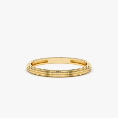 Elegant 14K Yellow Gold 2mm Horizontal Lined Wedding Band, Stacking Women Ring - Image 1 of 4