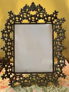 FRENCH ANTIQUE ROCOCO BRASS STYLE TABLETOP VANITY/DRESSER/FRAME FOR MIRROR/PHOTO - Picture 1 of 24