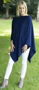 CASHMERE Poncho DENIM BLUE CAPE Wrap One Size Fits All, FREE UK Shipping, - Picture 1 of 2