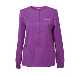 Women‘s Embroidered Scrub Jacket Snap Front Warm up Jacket Personalized text - Picture 1 of 57