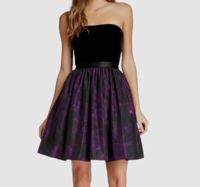 $195 Aidan Mattox Women's Purple Black Silk Contrast A-Line Party Dress Size 12 - Изображение 1 из 3